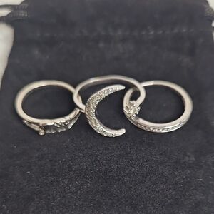 Sterling Silver Crescent Moon & Star Stackable Ring Set